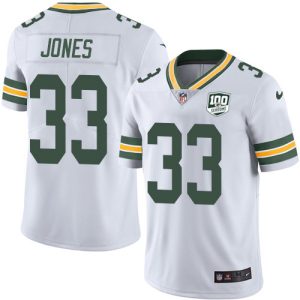 Incredible Exciting Packers #33 Aaron Jones White Youth 100th Season Stitched NFL Vapor Untouchable Limited Jersey