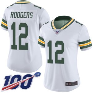 Incredible Gorgeous Packers #12 Aaron Rodgers White Women's Stitched NFL 100th Season Vapor Limited Jersey