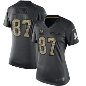 Incredible Packers #87 Romeo Doubs Black Women's Stitched NFL Limited 2016 Salute to Service Jersey