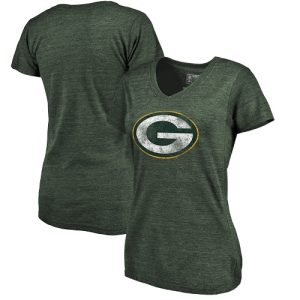 Incredible Women's Green Bay Packers NFL Pro Line by Fanatics Branded Green Distressed Team Logo Tri Blend T Shirt
