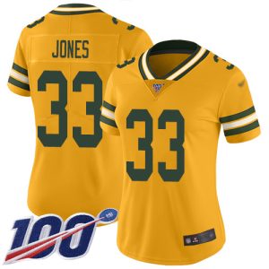Luxurious Fabulous Charming Packers #33 Aaron Jones Gold Women's Stitched NFL Limited Inverted Legend 100th Season Jersey