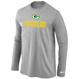 Luxurious Green Bay Packers Authentic Logo Long Sleeve NFL T Shirt Light Grey