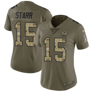 Luxurious Packers #15 Bart Starr Olive/Camo Women's Stitched NFL Limited 2017 Salute to Service Jersey