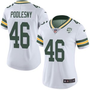 Magnificent Awesome Packers #46 Jack Podlesny White Women's 100th Season Stitched NFL Vapor Untouchable Limited Jersey