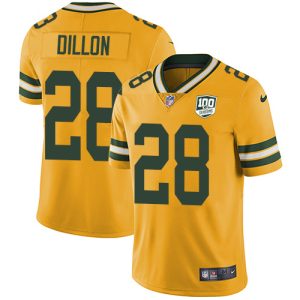Magnificent Modern Packers #28 AJ Dillon Yellow Youth 100th Season Stitched NFL Limited Rush Jersey