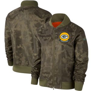 Marvelous Amazing Women's Green Bay Packers Olive 2019 Salute to Service Full Zip Bomber Jacket