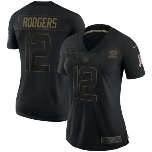 Marvelous Incredible Perfect Green Bay Packers #12 Aaron Rodgers Women's 2020 Salute To Service Limited Jersey Black