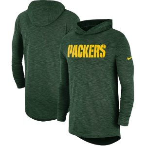 Marvelous Men's Green Bay Packers Green Sideline Slub Performance Hooded Long Sleeve T Shirt