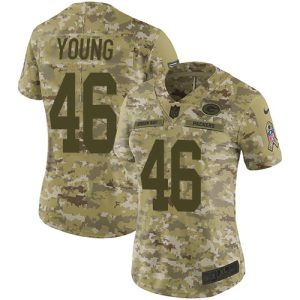 Marvelous Packers #46 Christian Young Camo Women's Stitched NFL Limited 2018 Salute To Service Jersey