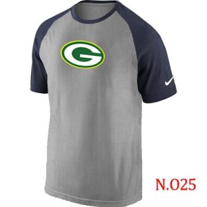 Modern Green Bay Packers Ash Tri Big Play Raglan NFL T Shirt Grey/Navy Blue