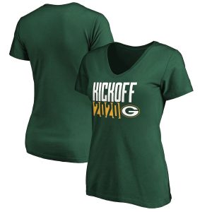 Modern Green Bay Packers Fanatics Branded Women's Kickoff 2020 V Neck T Shirt Green