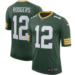 Modern Magnificent Green Bay Packers #12 Aaron Rodgers 100th Season Vapor Limited Jersey Green