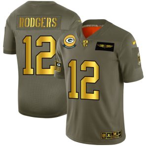 Modern Pretty Cool Green Bay Packers #12 Aaron Rodgers NFL Men's Olive Gold 2019 Salute to Service Limited Jersey