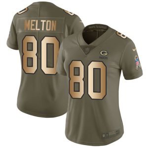 Outstanding Amazing Packers #80 Bo Melton Olive/Gold Women's Stitched NFL Limited 2017 Salute To Service Jersey