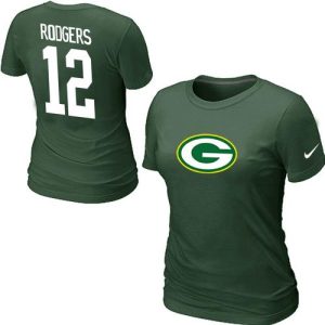 Outstanding Elegant Women's Green Bay Packers #12 Aaron Rodgers Name & Number T Shirt Green