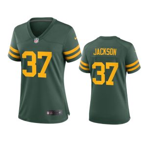 Outstanding Exciting Perfect Green Bay Packers #37 Josh Jackson Women's Alternate Game Player NFL Jersey Green
