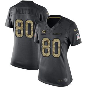 Outstanding Packers #80 Bo Melton Black Women's Stitched NFL Limited 2016 Salute to Service Jersey