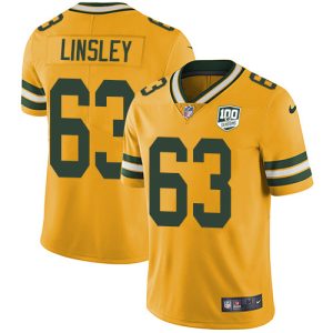 Outstanding Smart Superb Packers #63 Corey Linsley Yellow Men's 100th Season Stitched NFL Limited Rush Jersey