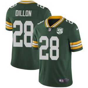 Outstanding Unique Comfortable Packers #28 AJ Dillon Green Team Color Youth 100th Season Stitched NFL Vapor Untouchable Limited Jersey