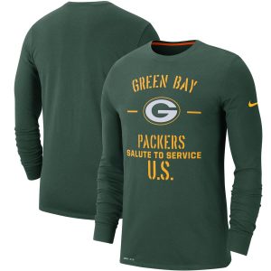 Perfect Elegant Stunning Men's Green Bay Packers Green 2019 Salute to Service Sideline Performance Long Sleeve Shirt