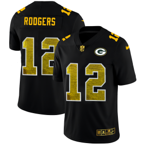 Perfect Fabulous Green Bay Packers #12 Aaron Rodgers Men's Black Golden Sequin Vapor Limited NFL Jersey