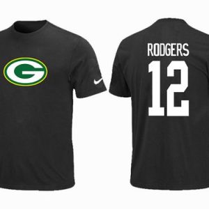 Perfect Green Bay Packers #12 Aaron Rodgers Name & Number NFL T Shirt Black