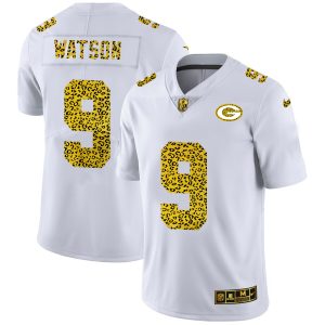 Perfect Green Bay Packers #9 Christian Watson Men's Flocked Leopard Print Vapor Limited NFL Jersey White
