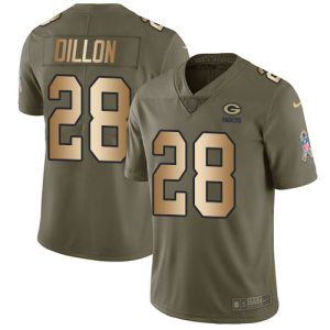 Perfect Packers #28 AJ Dillon Olive/Gold Youth Stitched NFL Limited 2017 Salute To Service Jersey