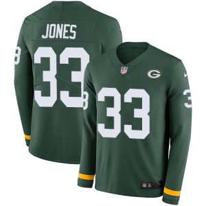 Perfect Packers #33 Aaron Jones Green Team Color Men's Stitched NFL Limited Therma Long Sleeve Jersey