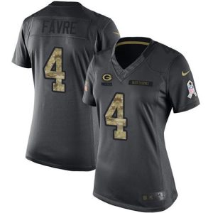 Perfect Packers #4 Brett Favre Black Women's Stitched NFL Limited 2016 Salute to Service Jersey