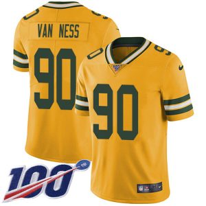 Perfect Packers #90 Lukas Van Ness Yellow Men's Stitched NFL Limited Rush 100th Season Jersey