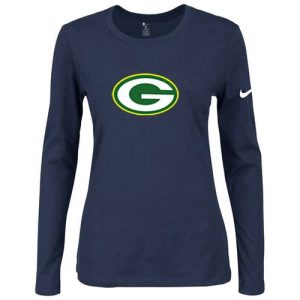 Perfect Terrific Beautiful Women's Green Bay Packers Of The City Long Sleeve Tri Blend NFL T Shirt Dark Blue