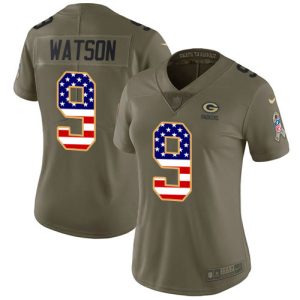 Perfect Terrific Packers #9 Christian Watson Olive/USA Flag Women's Stitched NFL Limited 2017 Salute To Service Jersey