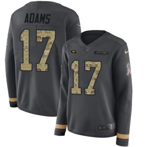 Practical Gorgeous Packers #17 Davante Adams Anthracite Salute to Service Women's Stitched NFL Limited Therma Long Sleeve Jersey