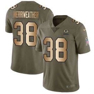 Practical Graceful Packers #38 Ellis Merriweather Olive/Gold Youth Stitched NFL Limited 2017 Salute To Service Jersey