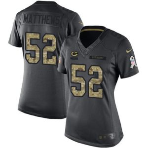 Practical Modern Magnificent Packers #52 Clay Matthews Black Women's Stitched NFL Limited 2016 Salute to Service Jersey