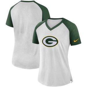 Practical Pretty Modern Women's Green Bay Packers White Green Top V Neck T Shirt