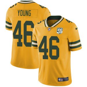 Practical Unique Packers #46 Christian Young Yellow Men's 100th Season Stitched NFL Limited Rush Jersey