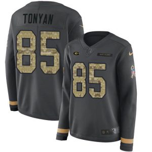Pretty Incredible Packers #85 Robert Tonyan Anthracite Salute to Service Women's Stitched NFL Limited Therma Long Sleeve Jersey