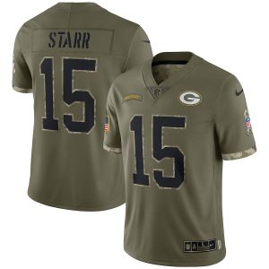 Smart Delightful Comfortable Green Bay Packers #15 Bart Starr Men's 2022 Salute To Service Limited Jersey Olive