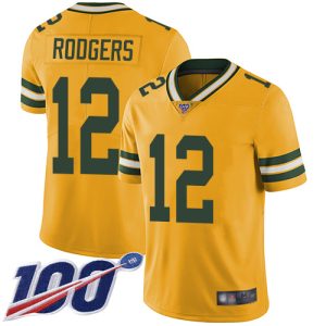 Smart Packers #12 Aaron Rodgers Yellow Youth Stitched NFL Limited Rush 100th Season Jersey