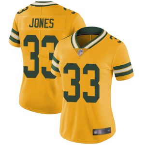 Smart Terrific Packers #33 Aaron Jones Yellow Women's Stitched NFL Limited Rush Jersey