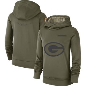Smart Women's Green Bay Packers Olive Salute to Service Sideline Therma Performance Pullover Hoodie