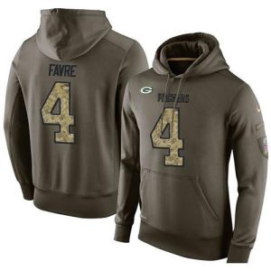 Spectacular Delightful Awesome NFL Men's Green Bay Packers #4 Brett Favre Stitched Green Olive Salute To Service KO Performance Hoodie