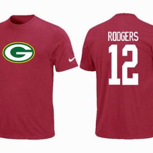 Spectacular Green Bay Packers #12 Aaron Rodgers Name & Number NFL T Shirt Red