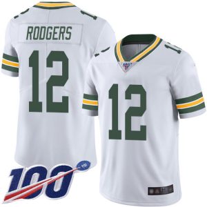 Spectacular Outstanding Packers #12 Aaron Rodgers White Youth Stitched NFL 100th Season Vapor Limited Jersey