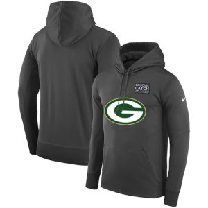 Spectacular Stunning NFL Men's Green Bay Packers Anthracite Crucial Catch Performance Pullover Hoodie