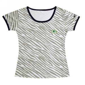 Stunning Brilliant Women's Green Bay Packers Chest Embroidered Logo Zebra Stripes T Shirt
