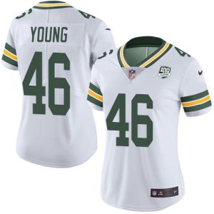 Stunning Packers #46 Christian Young White Women's 100th Season Stitched NFL Vapor Untouchable Limited Jersey