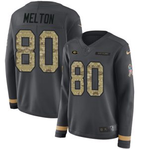 Stunning Packers #80 Bo Melton Anthracite Salute to Service Women's Stitched NFL Limited Therma Long Sleeve Jersey